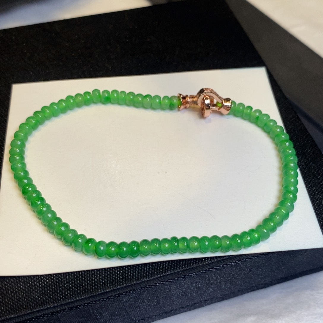 翡翠手链18K金镶嵌算盘珠