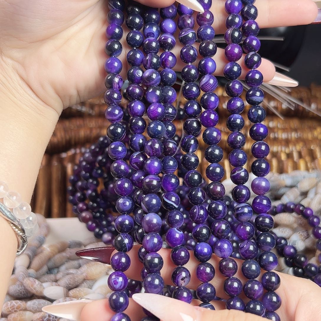 玛瑙/玉髓合金珠宝半成品a109 8.3m 蚕丝紫玛瑙一条