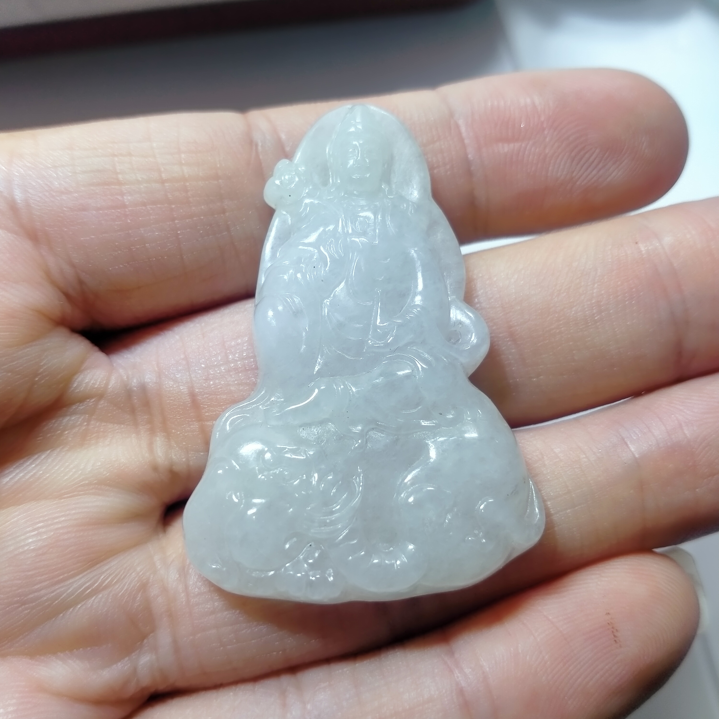 艺萱翡翠，天然A货翡翠普贤挂件（尺寸约48x32x6）