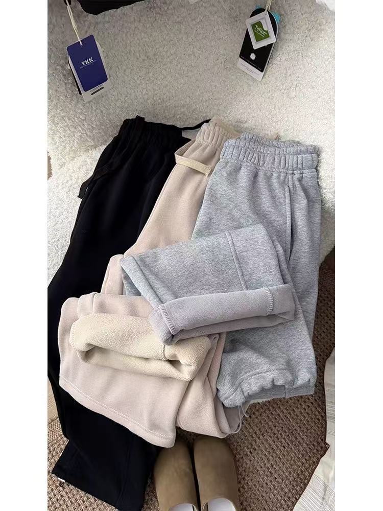 （8923）冬季厚款中腰休闲风弯刀裤休闲裤宽松秋冬韩版阔腿