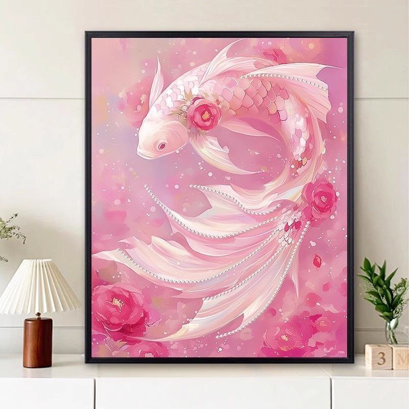 中式小金鱼diy满钻贴画手工装饰画