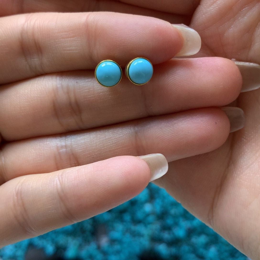 绿松石耳饰18K金镶嵌