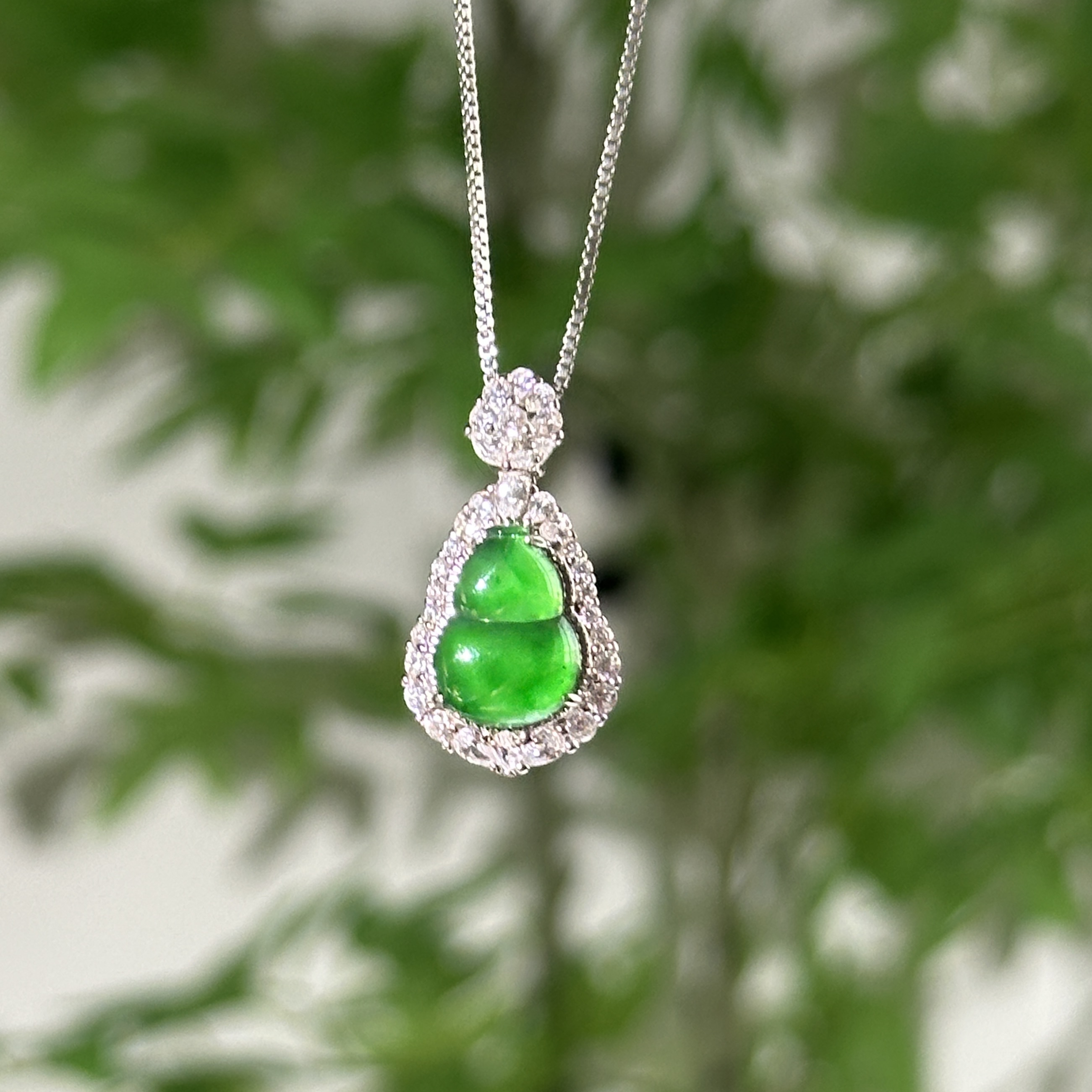 银镶冰绿翡翠小葫芦吊坠 精致简约轻奢