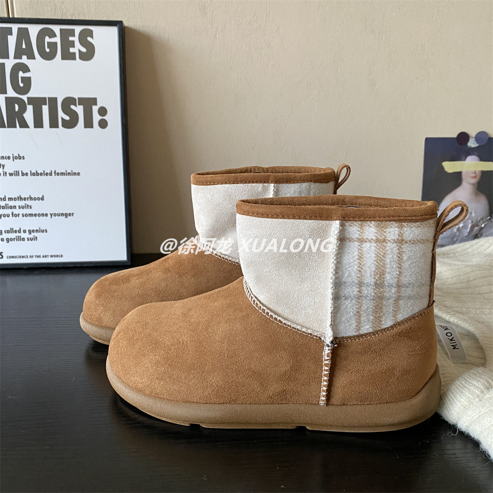 加绒厚底短筒雪地靴女2025新款冬季保暖外穿增高勃肯棉鞋防滑短靴