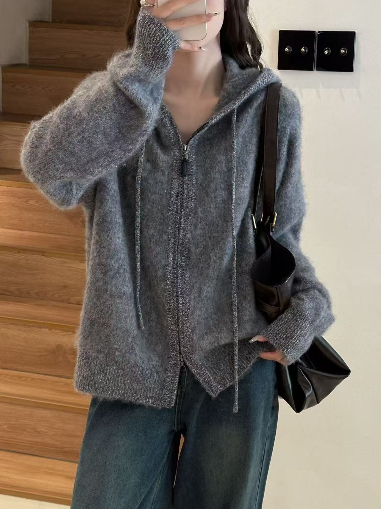 秋冬休闲百搭羊毛拉绒女士保暖连帽宽松型25-2766