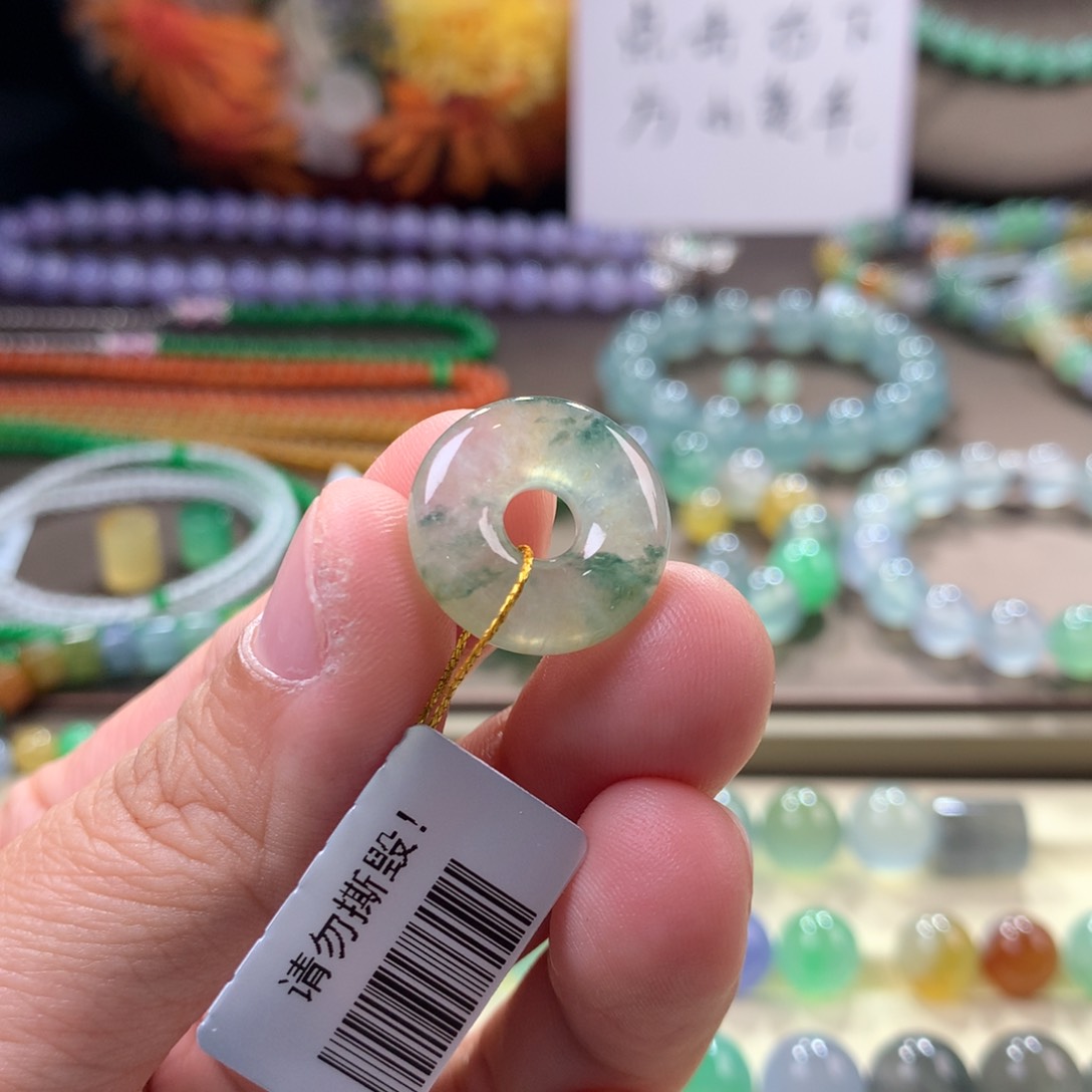 翡翠手链未镶嵌小*西冰黄飘花双彩老料18x5.2