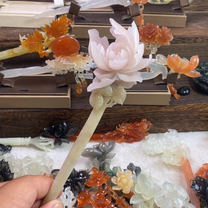 合金蛇纹石玉发饰