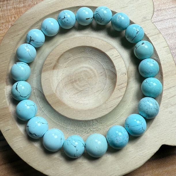 湖北十堰原矿纯天然无优化高瓷绿松石圆珠手串9.6mm左右23.5克