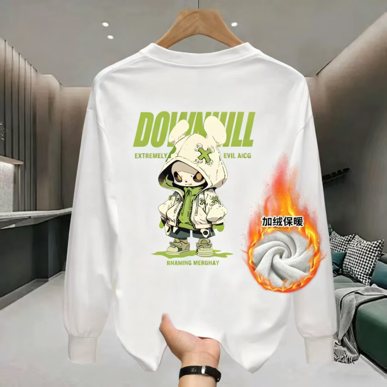 圆领秋冬保暖印花套头款字母卫衣上衣冬季百搭男士宽松休闲加绒11