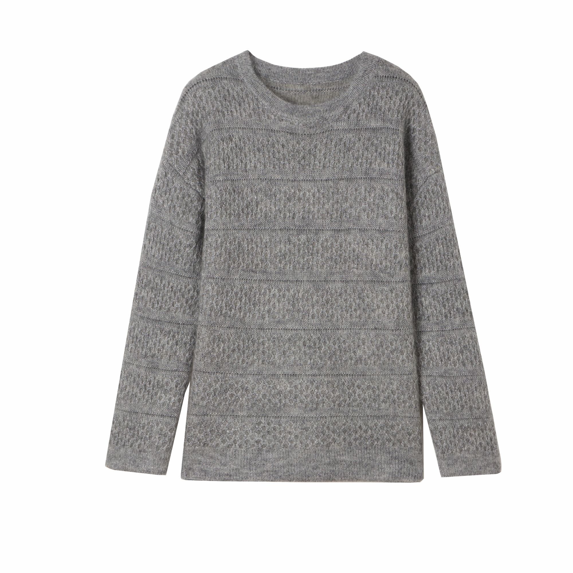 淑女风绞花针织衫毛针织衫针织宽松女灰色休闲毛衫