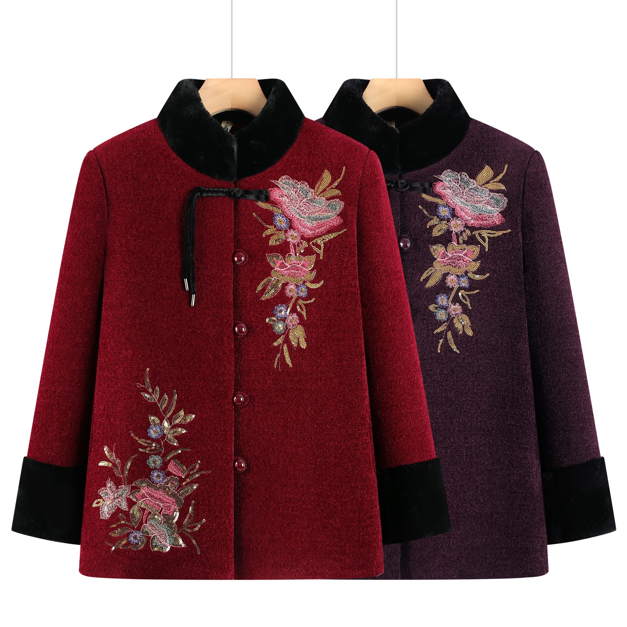 中老年女装国风立领棉衣气质冬季刺绣妈妈装民族风奶奶加厚外套