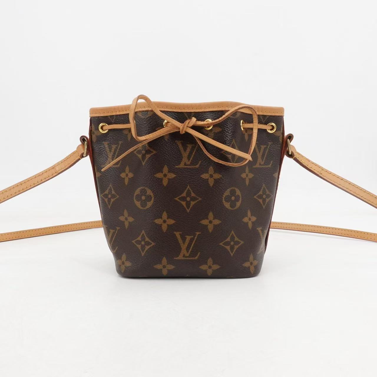 95新 LouisVuitton/路易威登 拆单抽绳水桶nano老花金扣 48604742