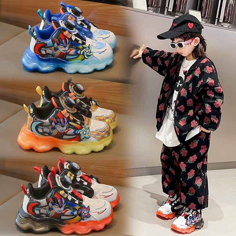 皮面儿童四季灯鞋机甲男童运动鞋