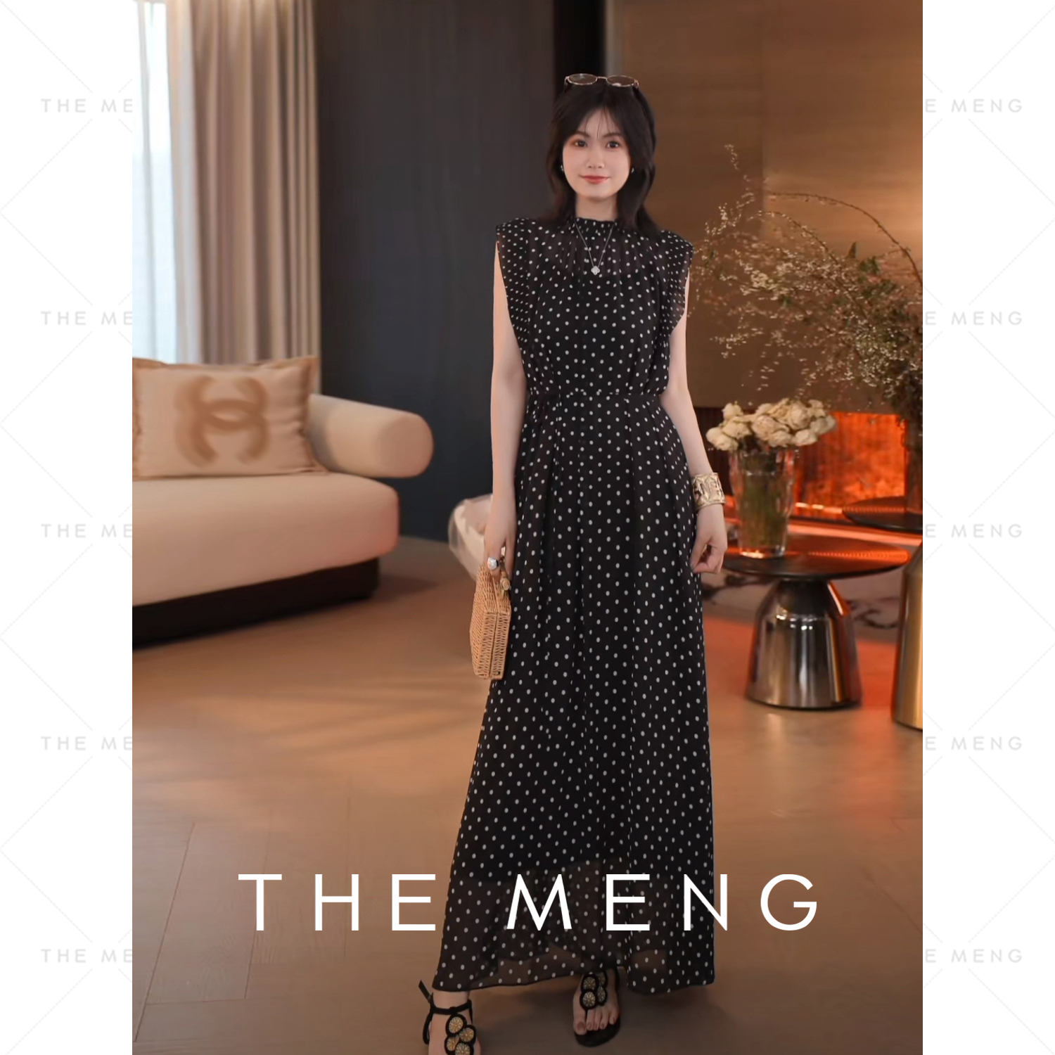 THE MENG【海岛】波点优雅百搭通勤显瘦无袖连衣裙#M252G0112