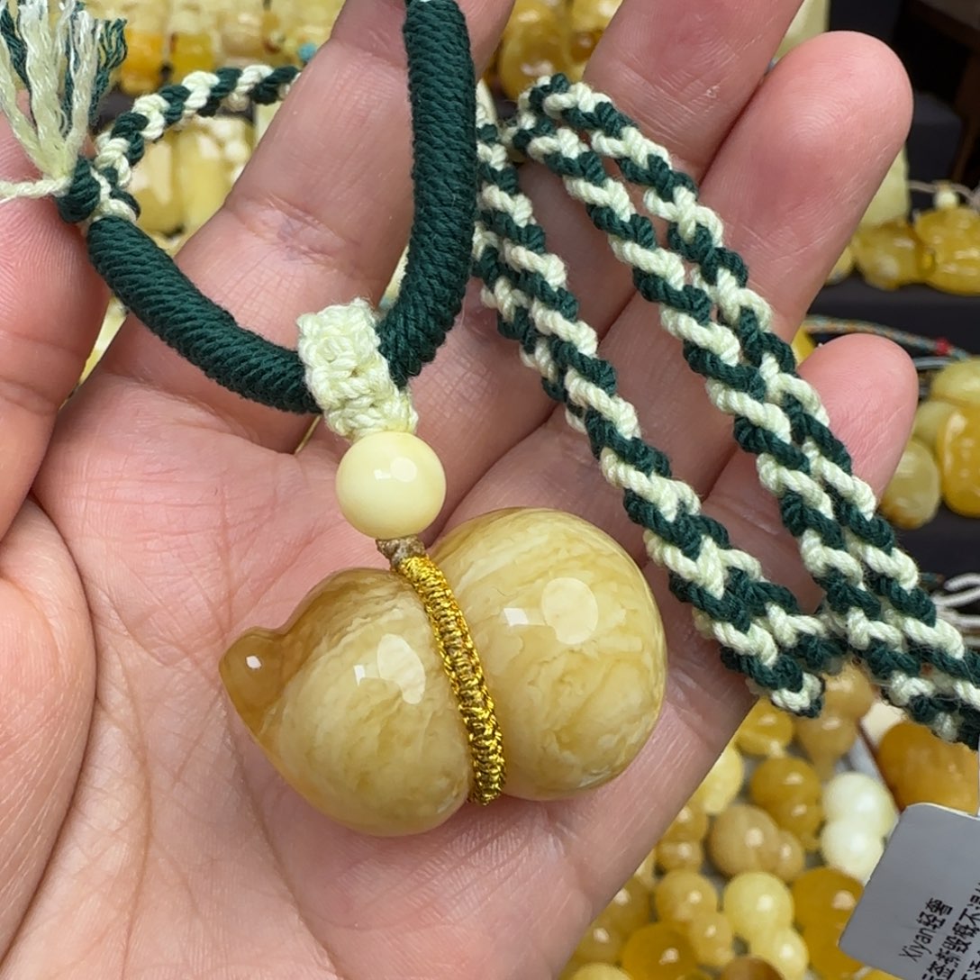 蜜蜡套链未镶嵌天然俄料虎皮妖花蜜蜡葫芦吊坠