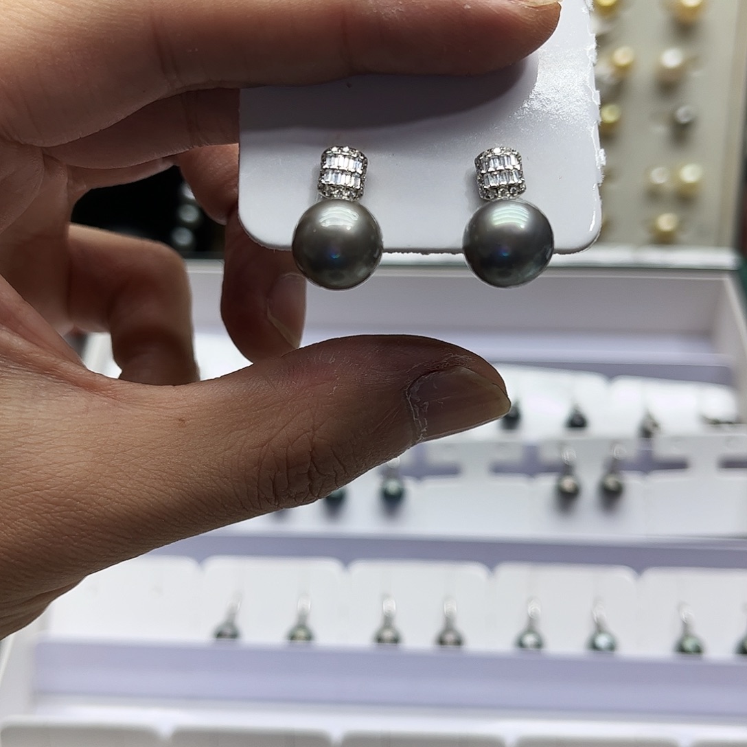 海水珍珠银S925镶嵌耳饰