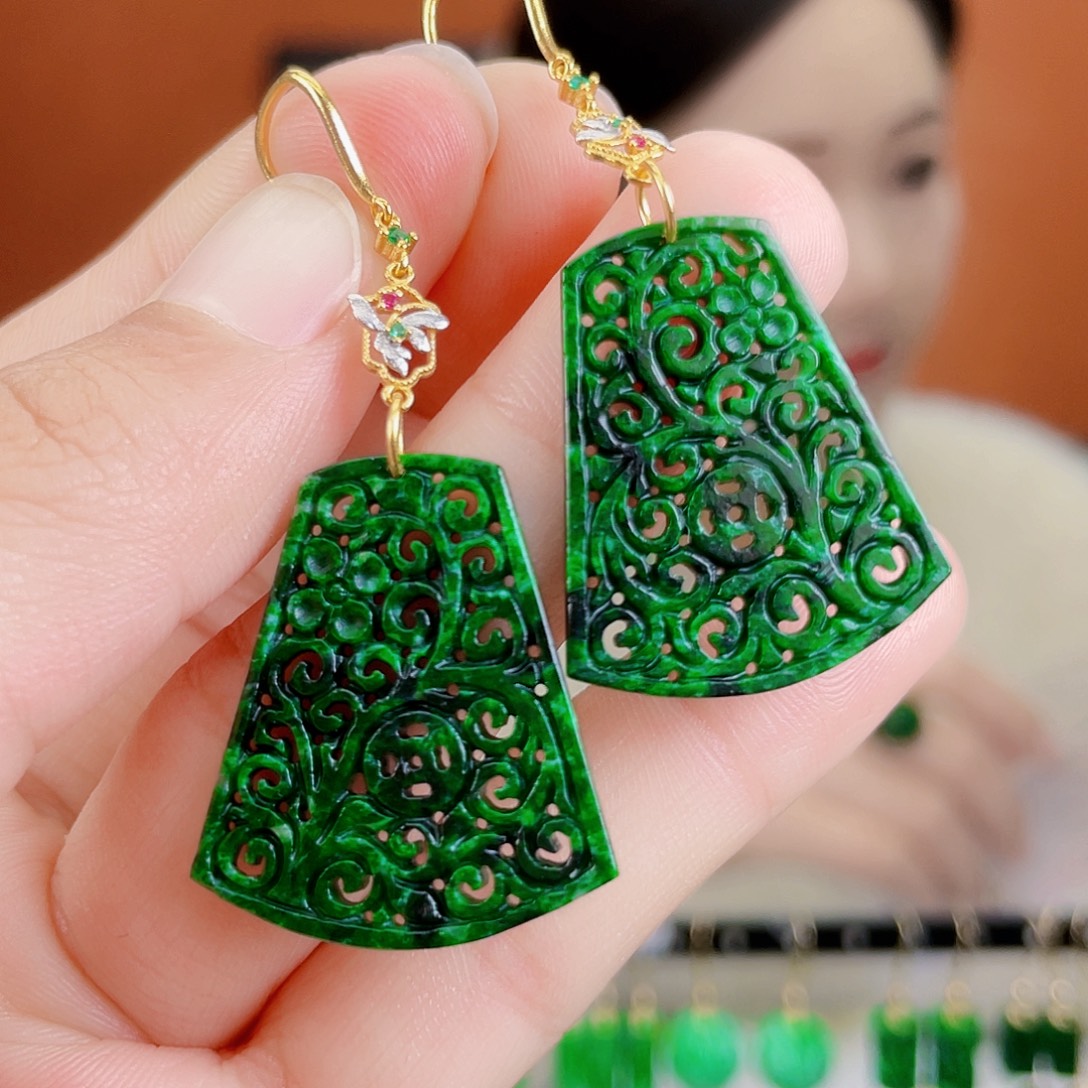 翡翠银S925镶嵌耳饰