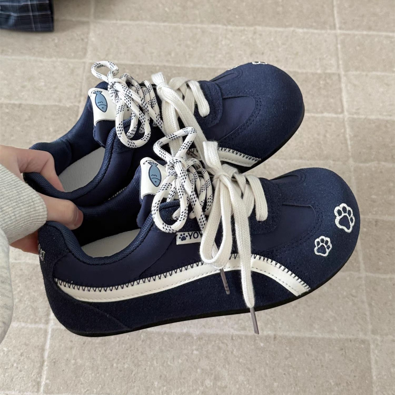 蓝色德训鞋女2025新款秋季休闲复古薄底透气ins小众设计感运动鞋