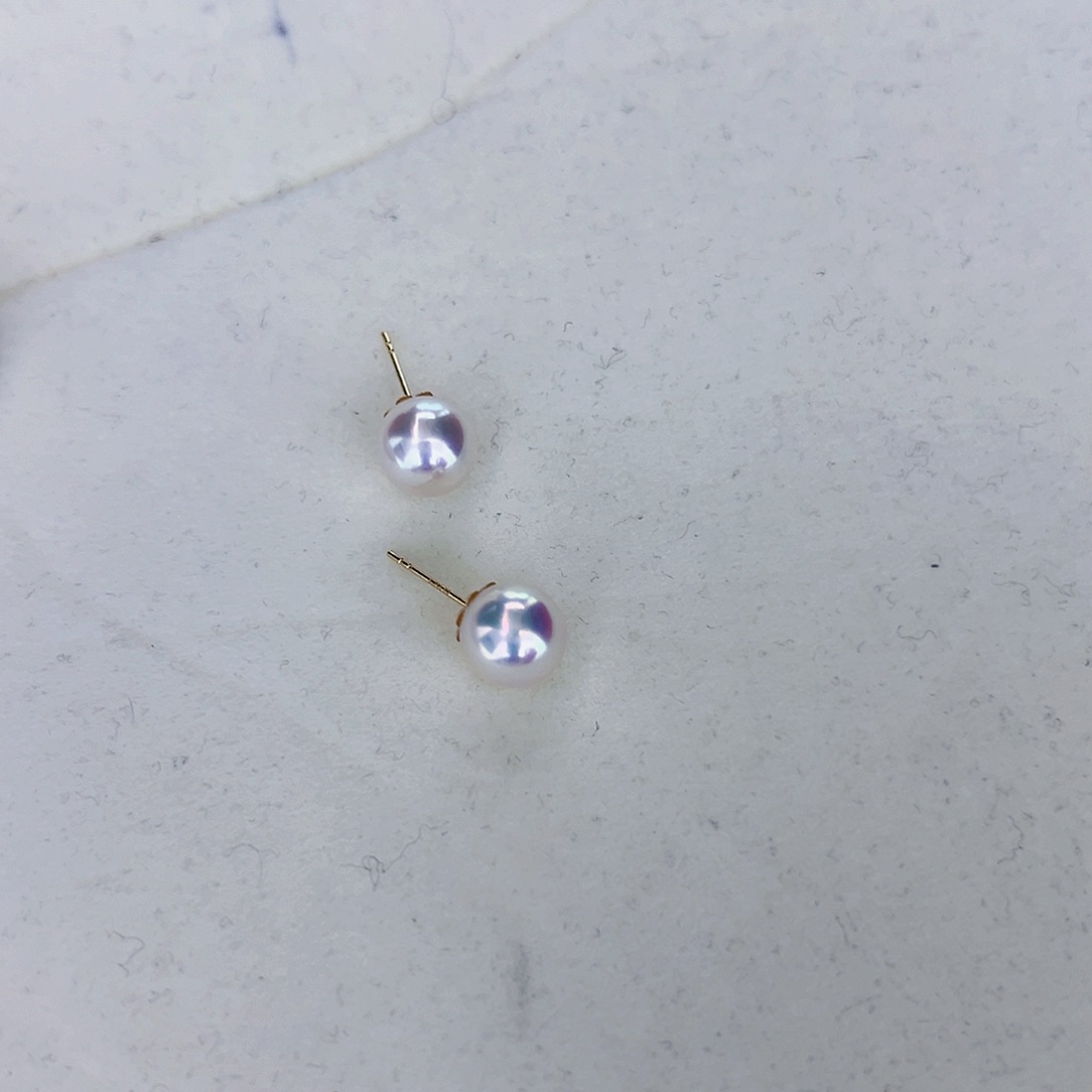 海水珍珠海水akoya天女耳钉8.5-9mm18K金镶嵌✨*