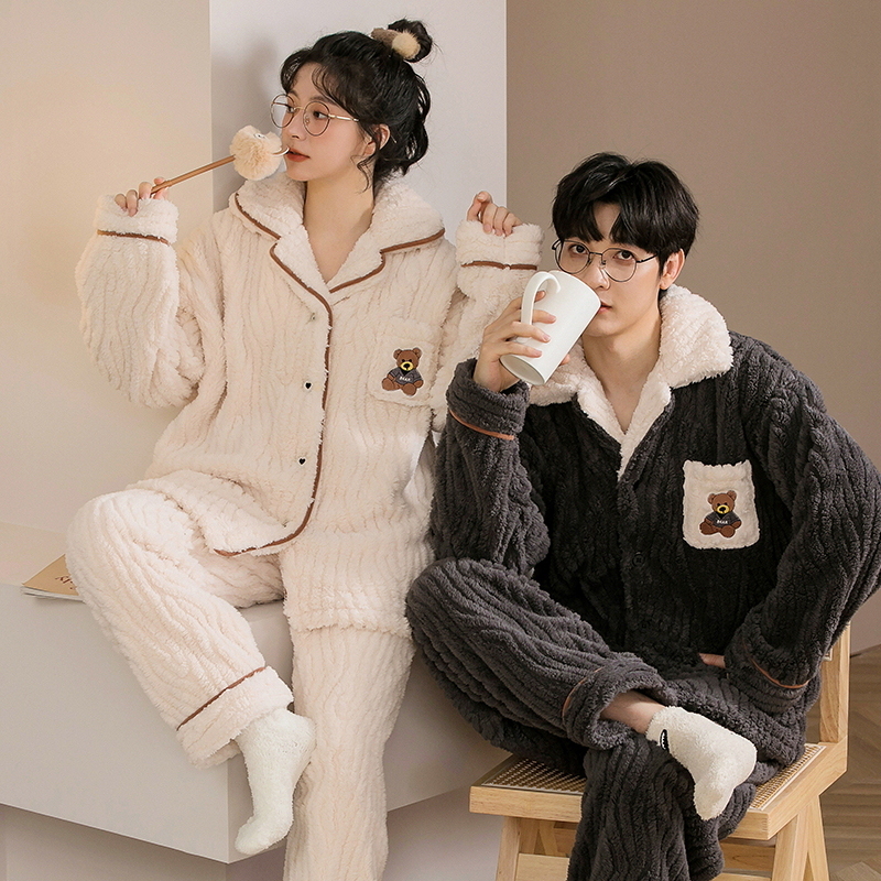 【多款可选】珊瑚绒开衫情侣睡衣女冬季加厚保暖男士家居服套装