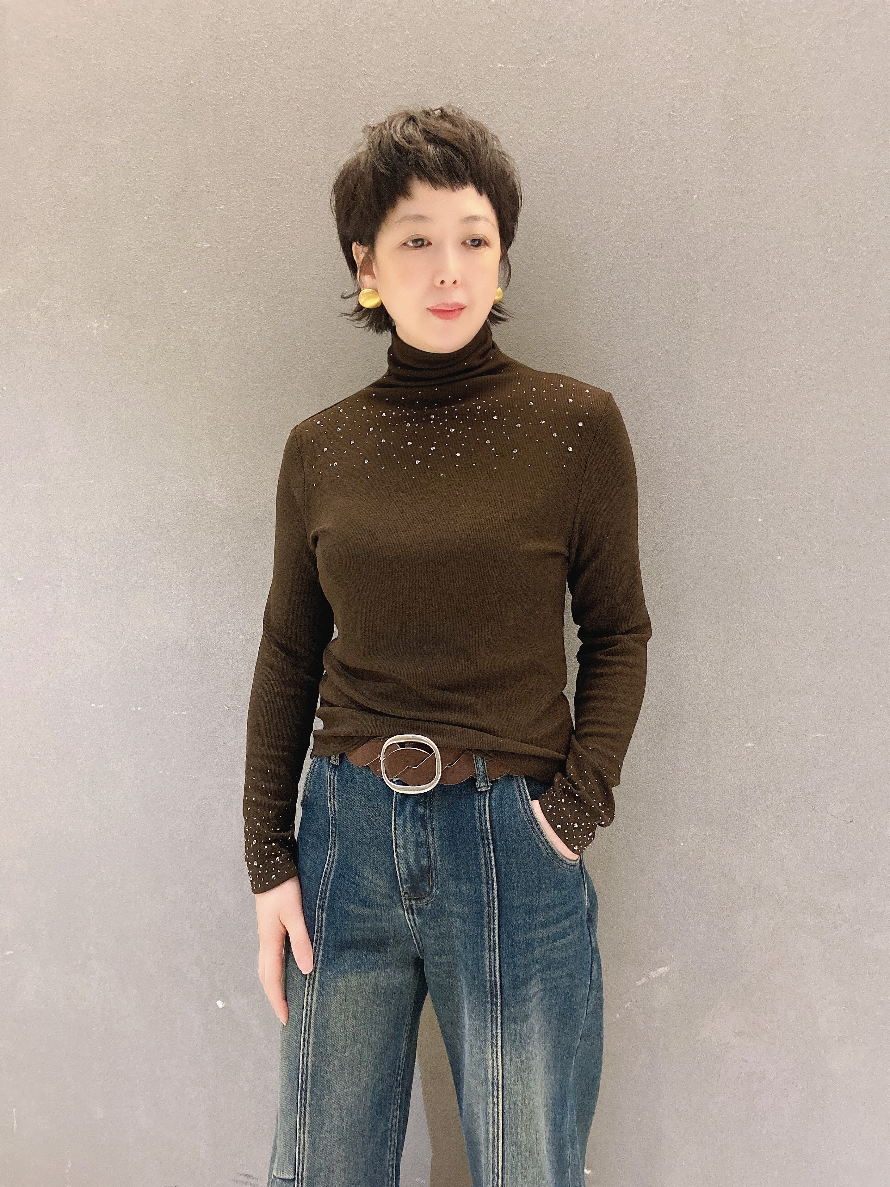 金姐新款时尚显瘦自由领软糯半高领打底衫内搭9961