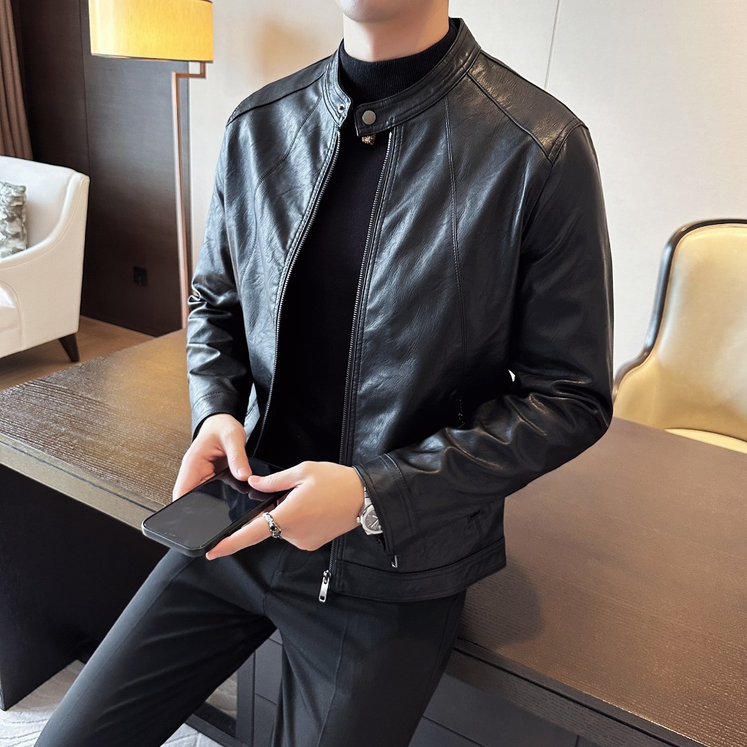 立领皮衣男春季新款韩版修身机车服PU外套休闲男士皮夹克加绒上衣