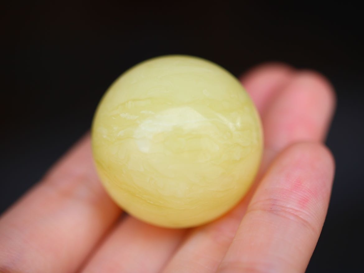 31.2mm 天然原矿虎皮蜜蜡圆珠锁骨珠 天然花粉 16.9