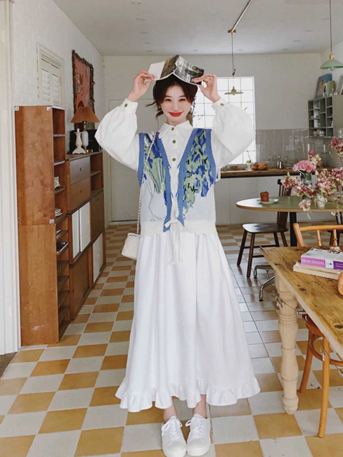 【雪落霜花】春秋季新款韩版青春减龄连衣裙马甲套装女