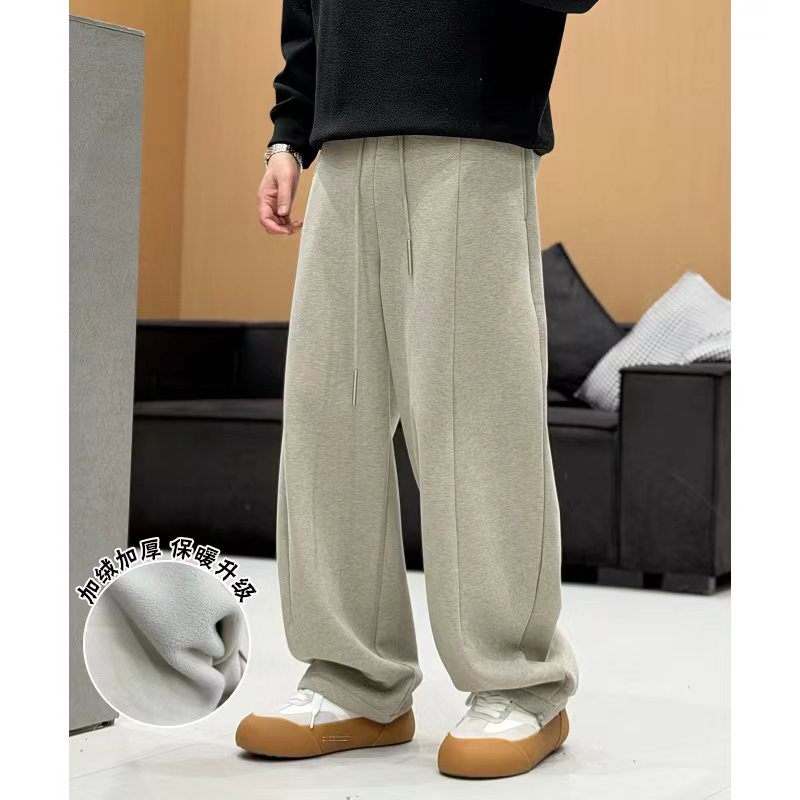 2025新款加绒加厚直筒休闲裤男士保暖裤子宽松阔腿长裤运动裤百搭
