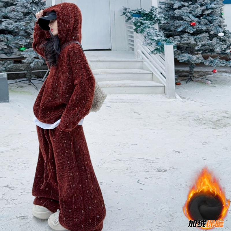 【酷哒仔】女童加绒加厚保暖连帽两件套装2025秋冬装中大童学生潮范