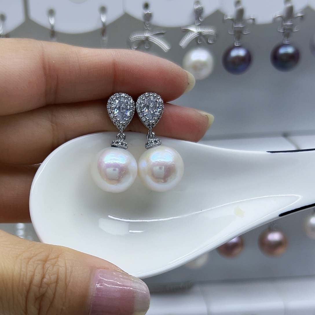 银S925镶嵌耳饰淡水珍珠