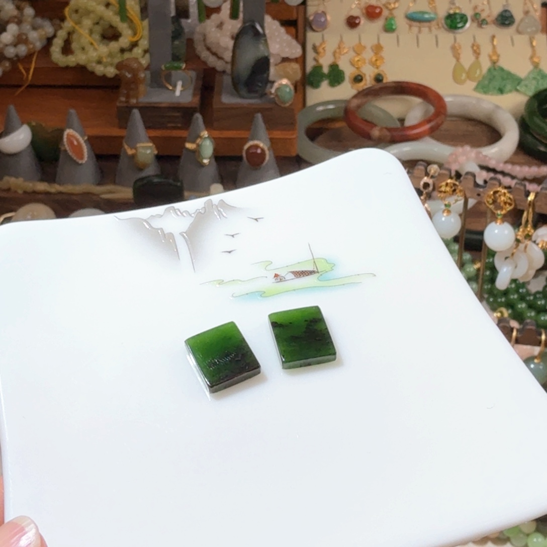 和田玉（碧玉）珠宝半成品未镶嵌灵****总一对裸面