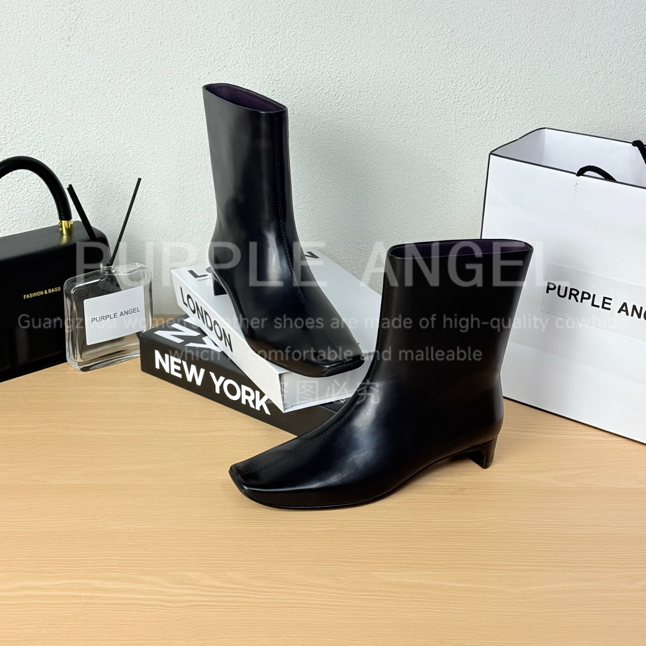  Purple Angel轻奢3CM/2025新款法式圆头马蹄跟时尚女靴29192