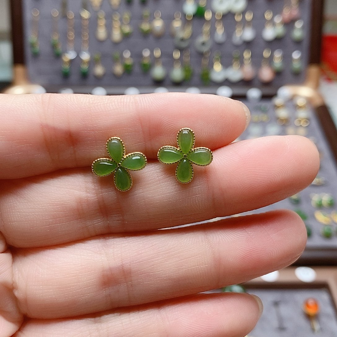 银S925镶嵌和田玉耳饰