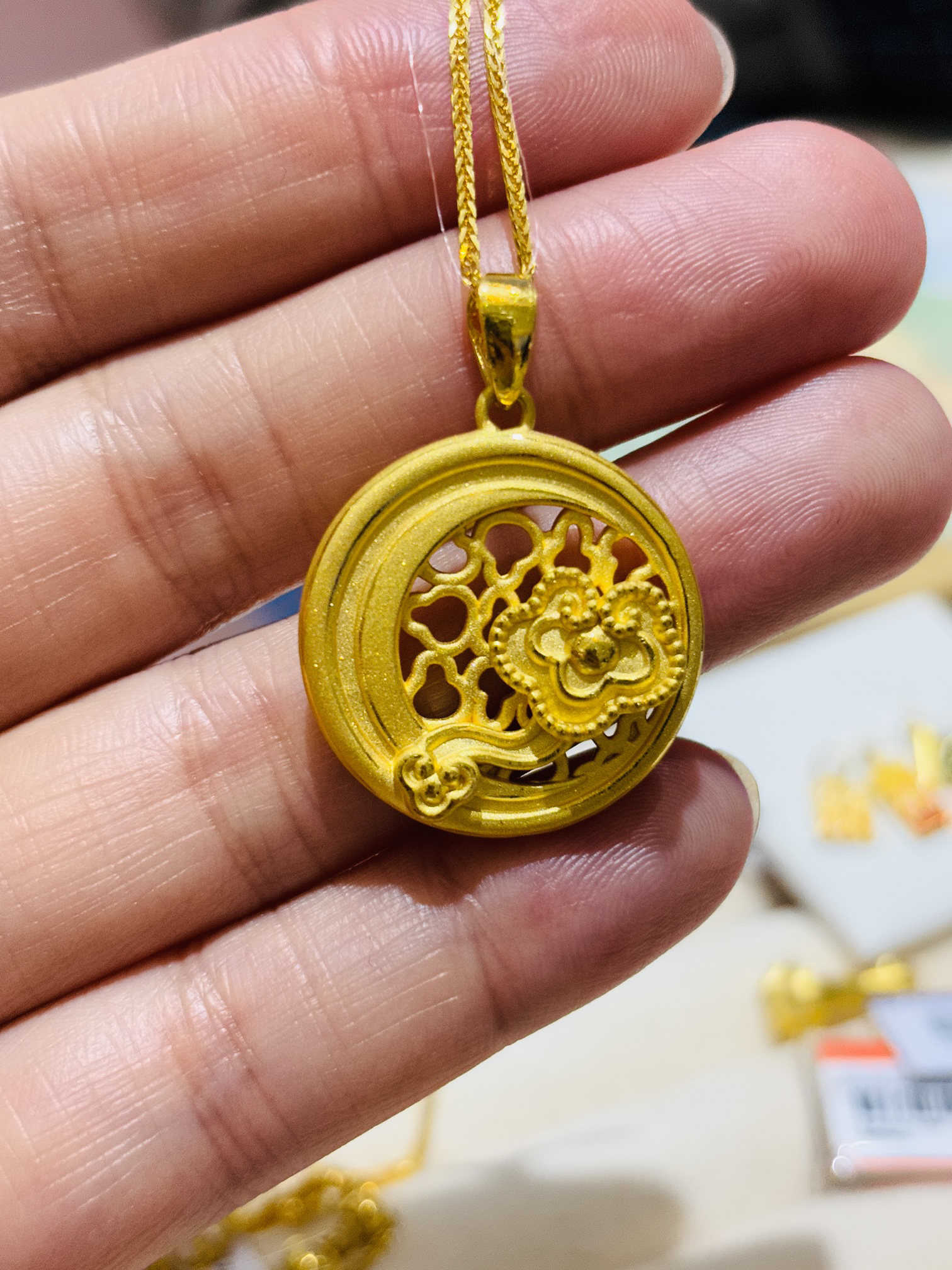 足金 3D如意造型吊坠