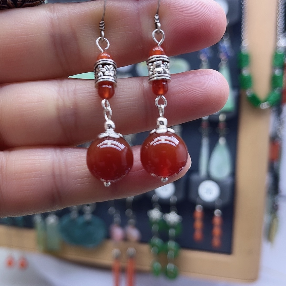 玛瑙/玉髓未镶嵌耳坠精美