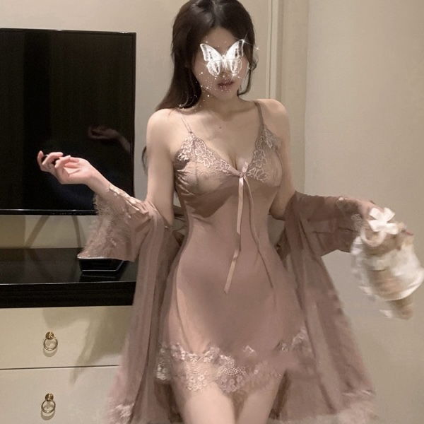 【感官少女】轻奢高级感睡袍复古蕾丝法式吊带睡裙透视火辣诱惑