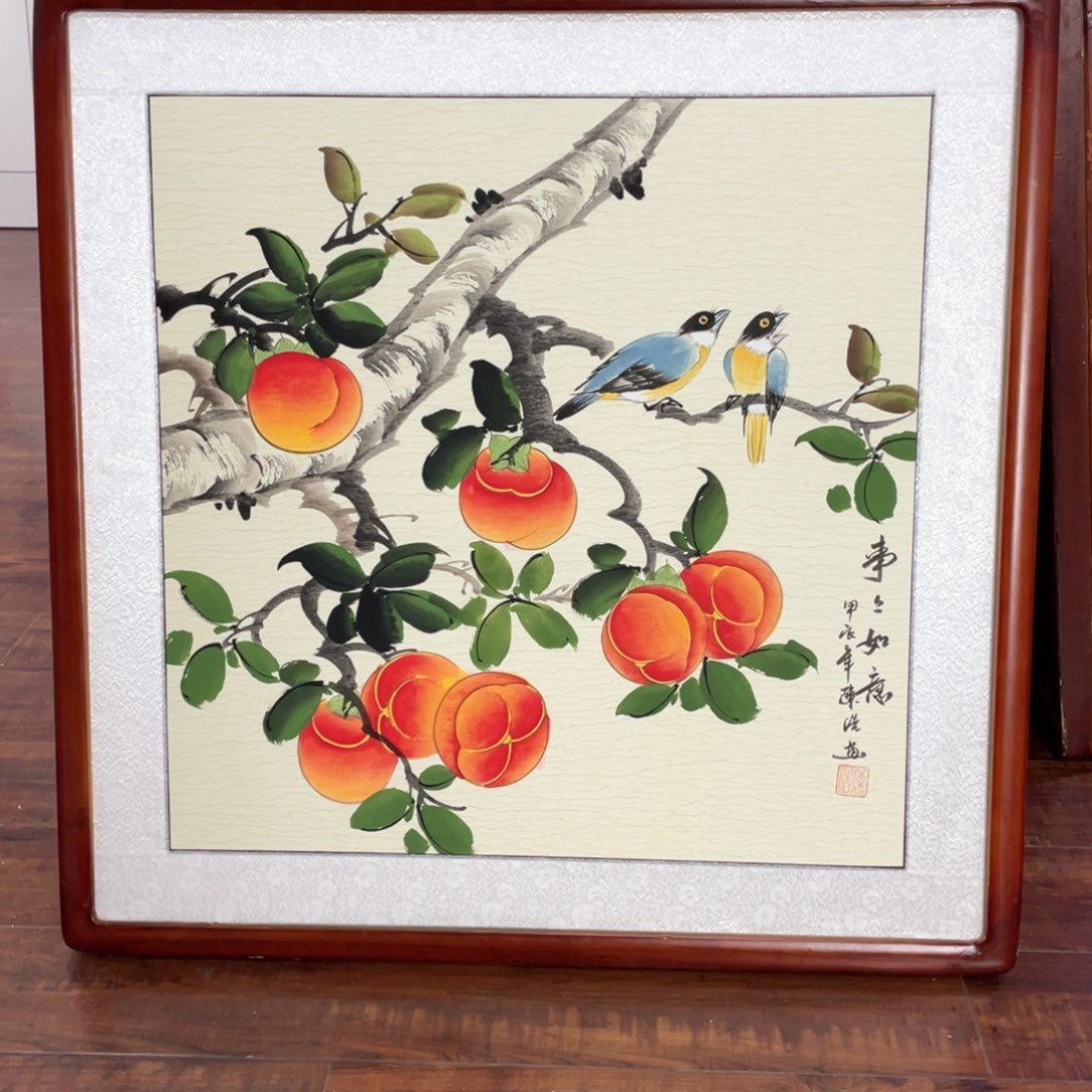 国画手绘带框尺寸63*63厘米