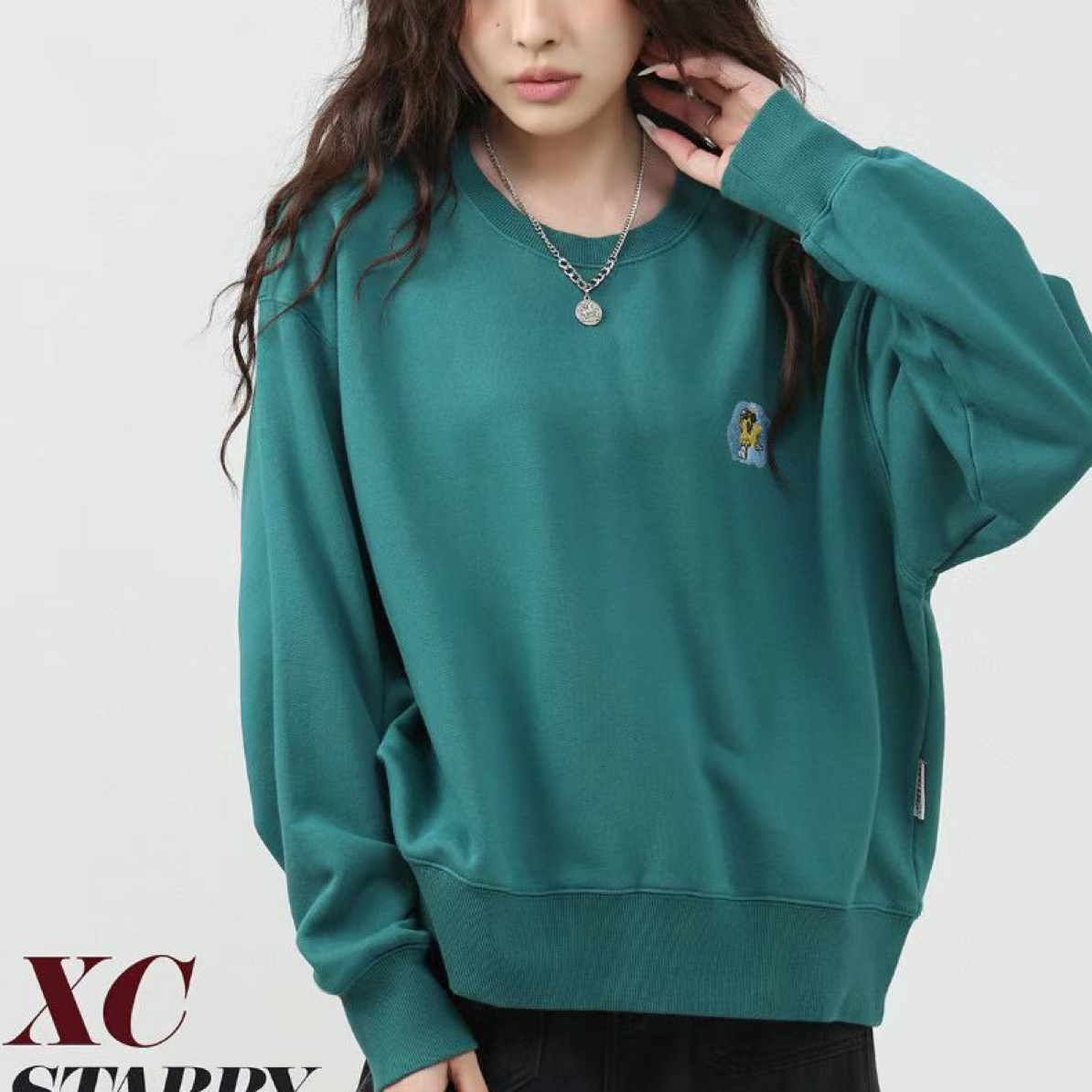 加绒XCstarry星星纸袋6009高端380克精密奥韩绒刺绣纹领卫衣女