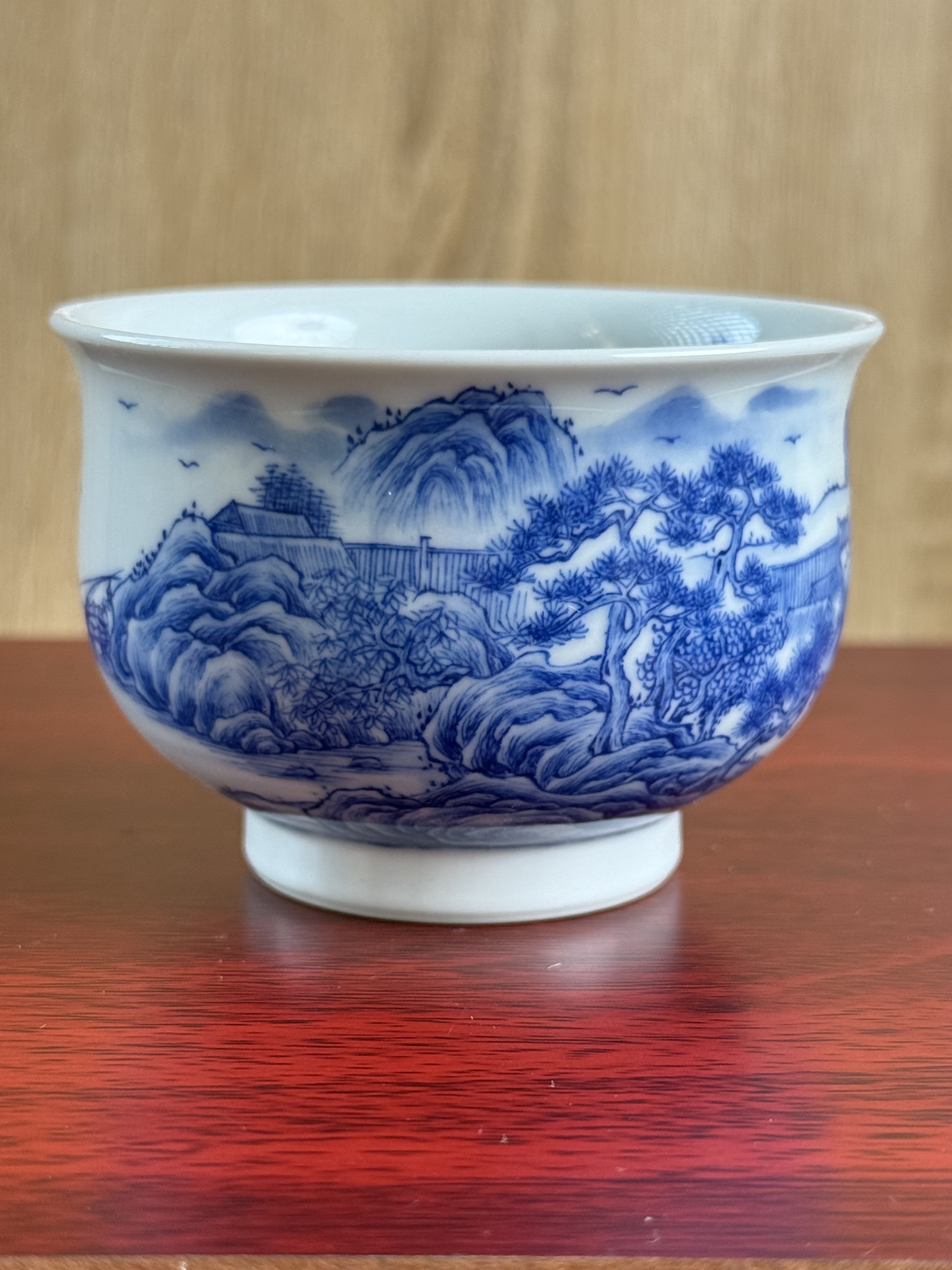 青花秋山行旅图山水炉式杯陶瓷手绘纯手工主人杯