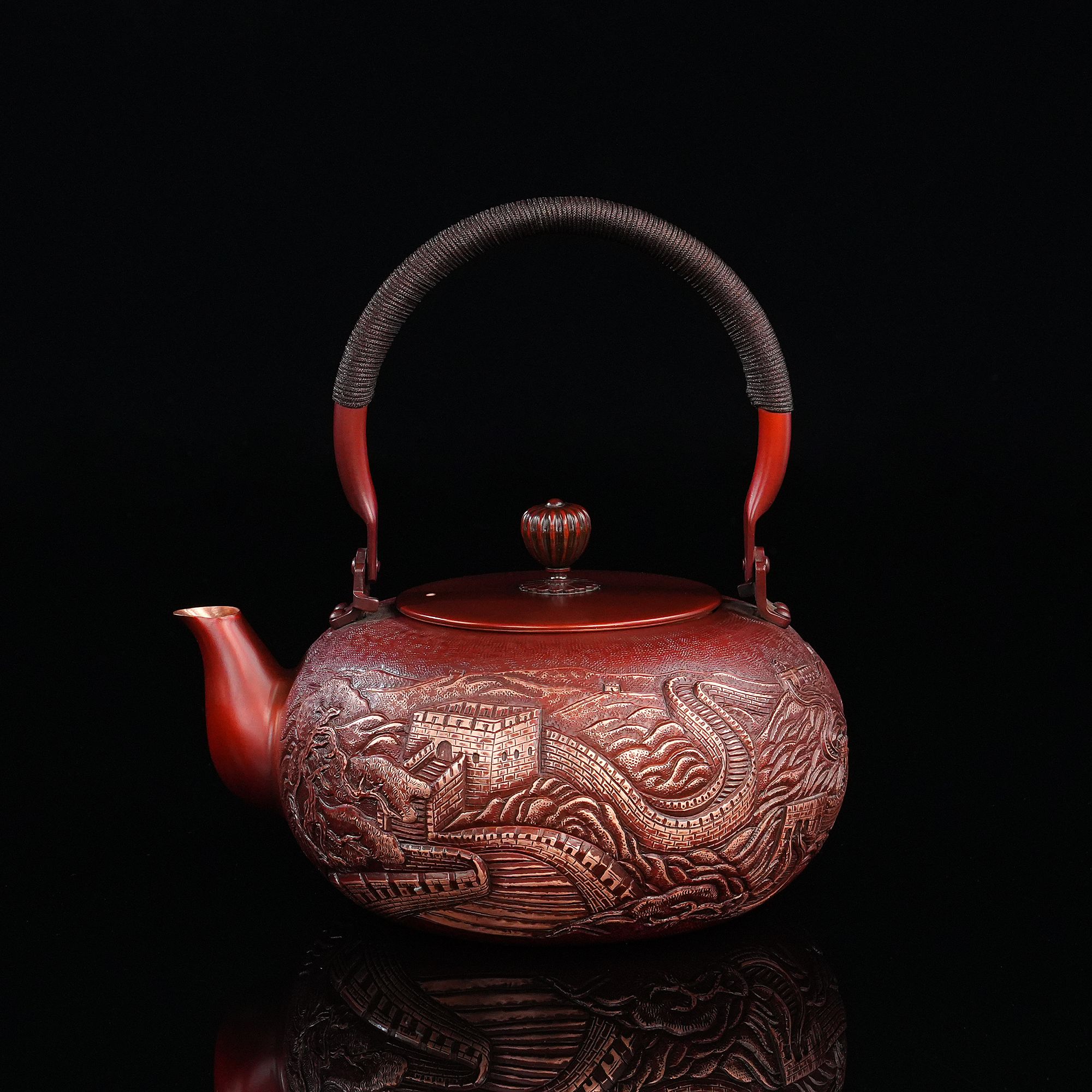 朱炳仁【长城锻打壶】茶壶装饰煮茶高端泡茶壶手工高档茶礼紫铜壶