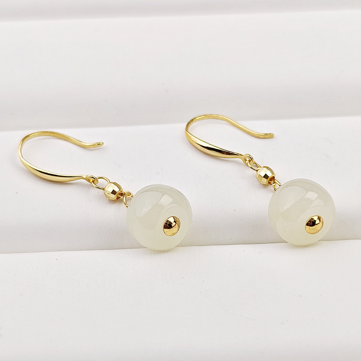 10mmS925银镶和田玉南瓜算盘珠耳钩时尚小精美精致百搭耳饰