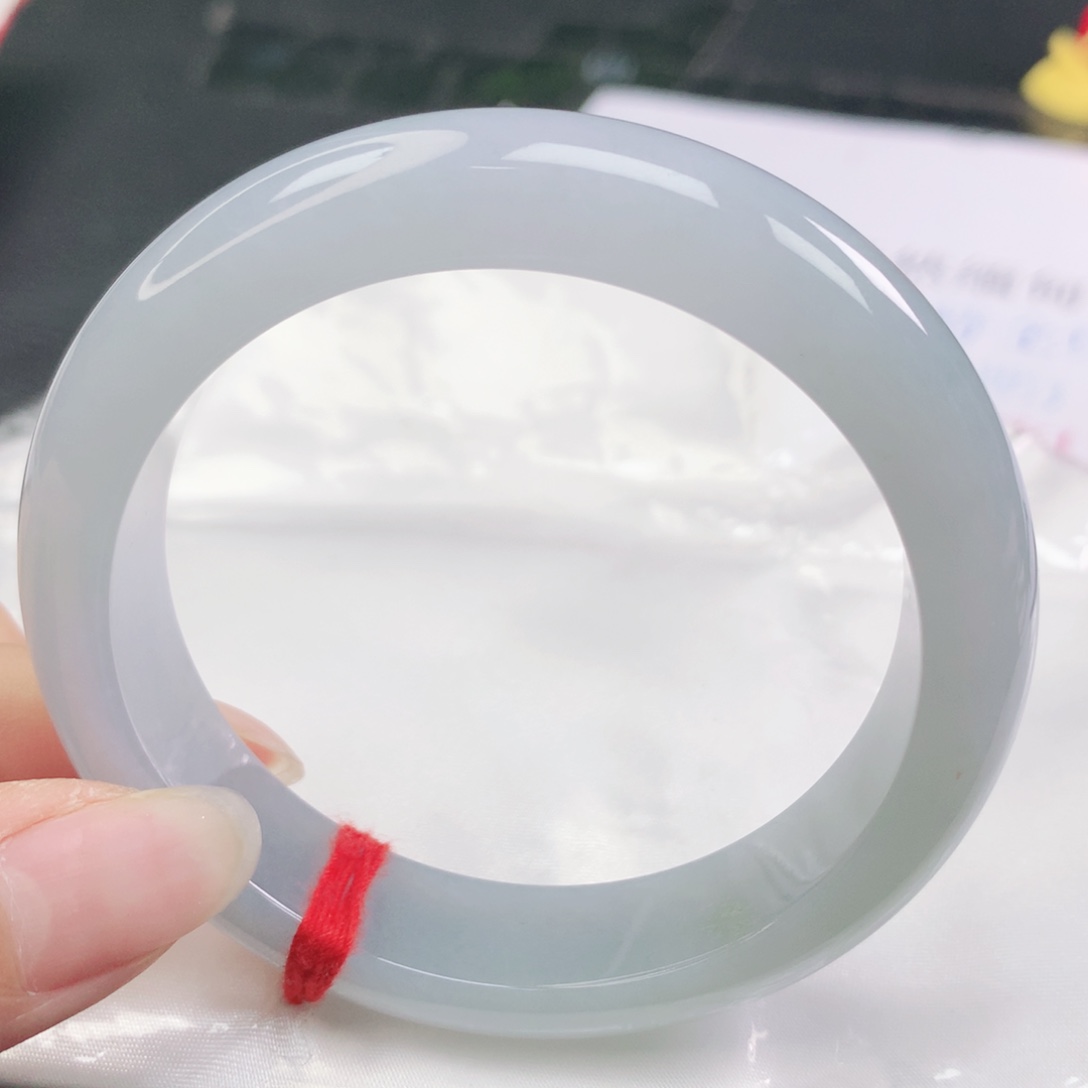 翡翠未镶嵌手镯翡翠56.4冰胶润蓝紫正圈