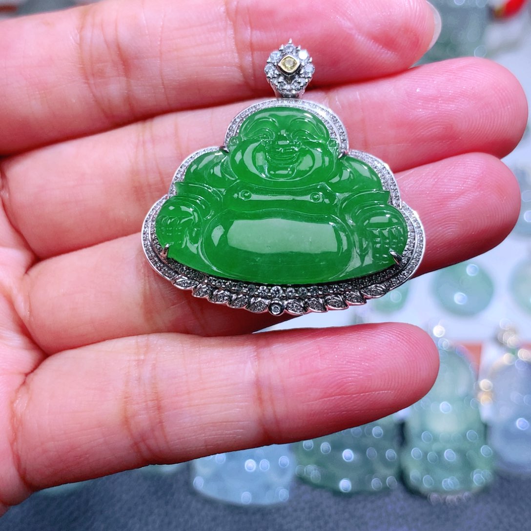 翡翠18K金镶嵌颈饰韵*佛公