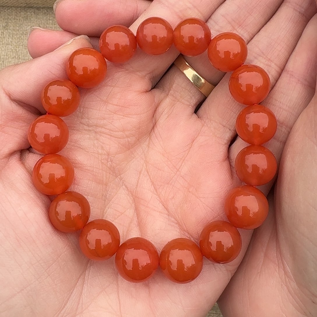 南红玛瑙手链未镶嵌手串原矿南红12➕樱桃红