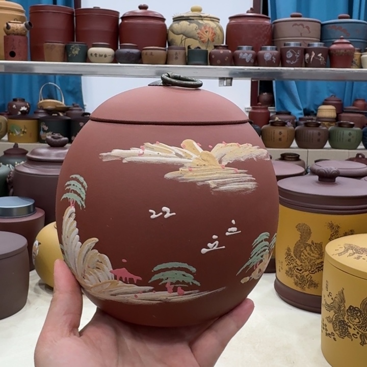 紫砂茶叶罐红龙蛋泥绘