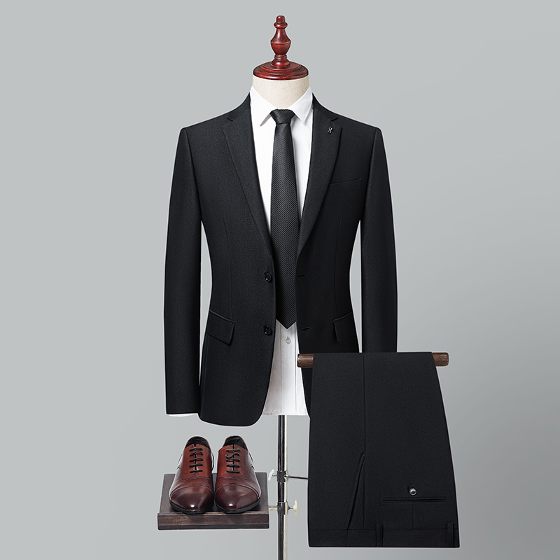 【新款】男士磨砂黑色西服套装两扣商务休闲职业装结婚礼服韩版修身