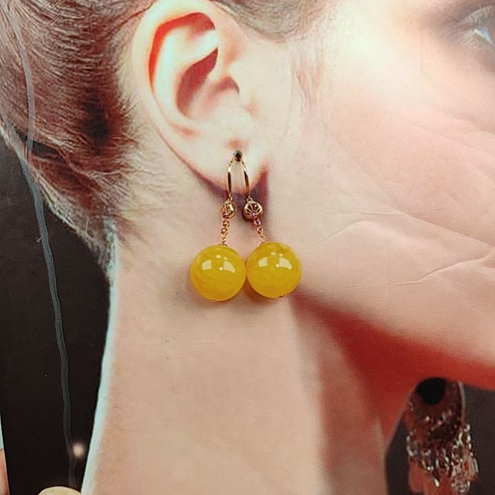 18K金镶嵌蜜蜡耳饰耳环18K金15米