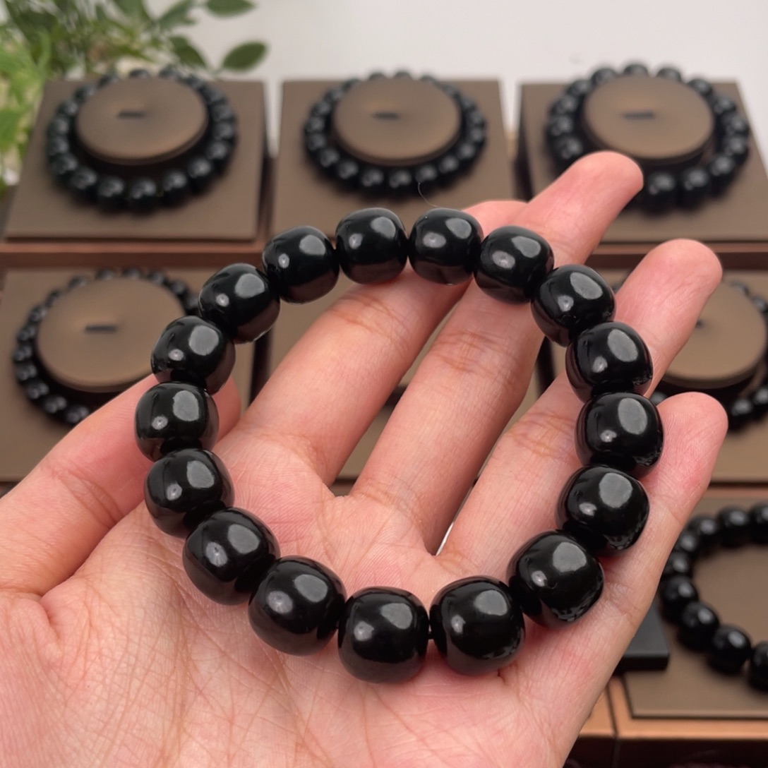 和田玉未镶嵌手链塔青卡13一细上