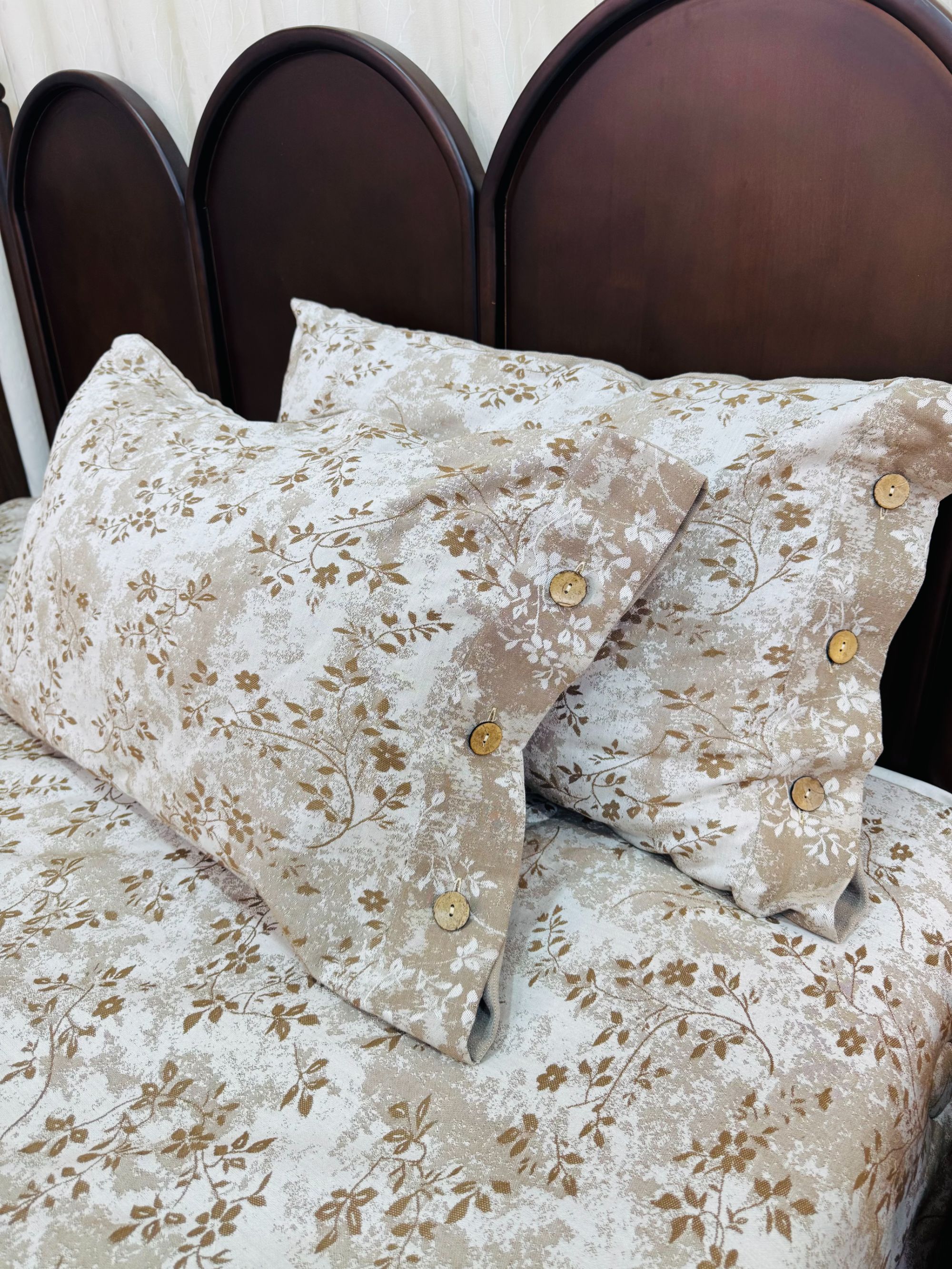 草木染棉椰壳扣色织提花枕套成人亲肤柔软一对装48*74 绿枝